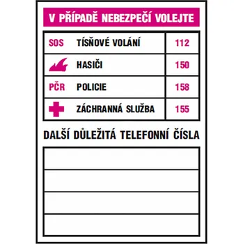 tabulka - DŮLEŽITÁ TELEFONNÍ ČÍSLA 74x105mm samolepicí 0.01 Kg MTA MAXMIX Sklad14 588996 ( MTA MAXMIX Sklad14 )