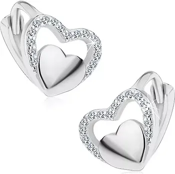 Náušnice Kloubové náušnice - stříbro 925, lesklé srdíčko ve třpytivé zirkonové kontuře