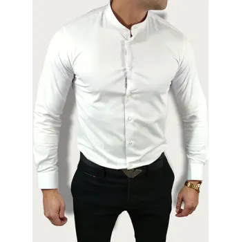 Pánská košile Košile elegantní se stojáčkem slim fit bílá - XXL
