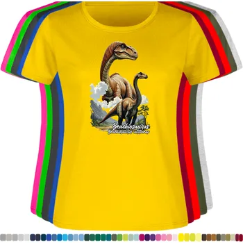 Dámské tričko damske-levne-bavlnene-tricko-digitalni-potisk-dinosaurus-brachiosaurus Barva: Yellow - žlutá, velikost: 3XL
