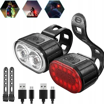 Cyklosvítilna LED SVĚTLO NA KOLO PŘEDNÍ A ZADNÍ USB SET SVĚTEL NA KOLO