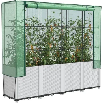 Vyvýšený záhon OMAXI Vyvýšený záhon se skleníkem ratanový vzhled 160 x 40 x 153 cm 310477