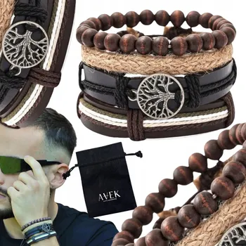 Náramek PÁNSKÝ NÁRAMEK S KORÁLKY, BAREVNÁ SADA STROMEK ŠTĚSTÍ