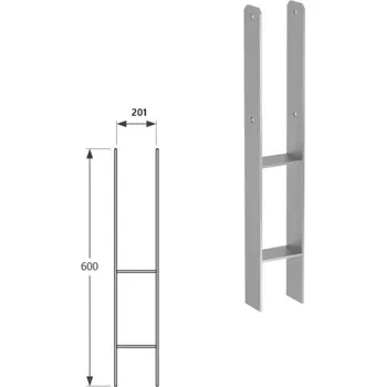 Tesařské kování DOMAX PSH zapuštěná patka sloupku typu H Žárový zinek (ZNO) PSH 200 - 201 x 600 x 60 x 6.0 mm (1 ks)