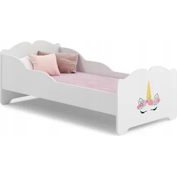 Dětská postel ANNA bílá s grafikou jednorožce 140x70 matrace
