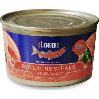 konzervovaná ryba Lemberg Divoký losos nerka – kousky ve vlastní šťávě, 212g