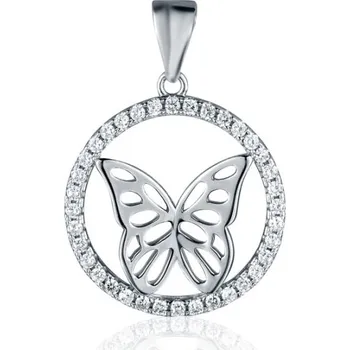 Přívěsek Stříbrný přívěsek motýl v kroužku se zirkony