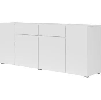 Komoda Prostorná komoda Asymetric 195 cm v bílém matu – 4 dvířka a 2 zásuvky