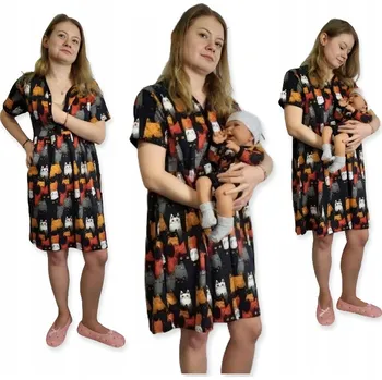 Dámská noční košile Noční košilka NOČNÍ NA KOJENÍ krátký rukáv, rozepnutá, vel L, kočky + body 62