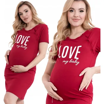 Dámská noční košile Těhotenská košile pro NA KOJENÍ, rozepínací na DRUKY, FORMOMMY LOVE, BORDÓ XL