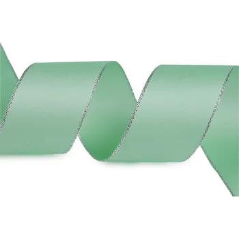 Stuha Stuha taftová s lurexem šíře 40 mm Varianta: 344 zelená šalvěj světlá stříbrná, Balení: 10 m