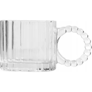 SKLENĚNÝ Šálek , žebrované sklo, s korálkovou rukojetí, 0,3 l, HOMLA