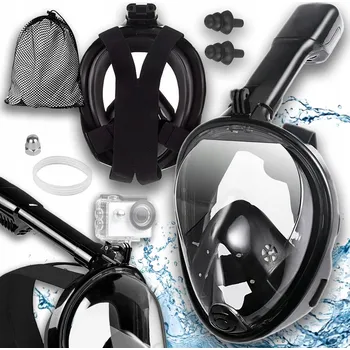 Potápěčská maska Celotvárová potápěčská Potápěčské Brýle s držákem na kameru a šnorchlem DomoweHity24 Potápěčské Brýle do Nurkowania PEŁNOTWARZOWA czarna L/XL černá