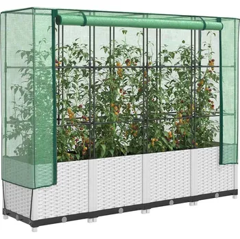 Vyvýšený záhon OMAXI Vyvýšený záhon se skleníkem ratanový vzhled 160 x 40 x 138 cm 310460