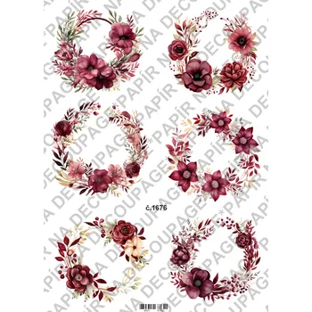 Umělecký papír Rýžový a soft papír na decoupage - Květiny bordo - KB01676 Materiál: Soft, Rozměr: A4