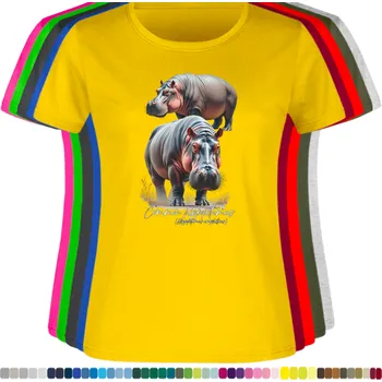 Dámské oblečení damske-levne-bavlnene-tricko-digitalni-potisk-hrosi Barva: Yellow - žlutá, velikost: M