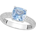 Stříbrný prsten s modrým kamenem a zirkony