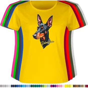 Dámské oblečení damske-levne-bavlnene-tricko-digitalni-potisk-pes-dobrman Barva: Yellow - žlutá, velikost: L