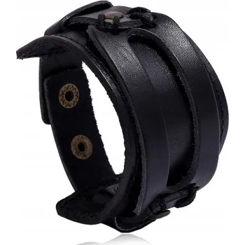 Náramek Široký kožený náramek v retro stylu černý