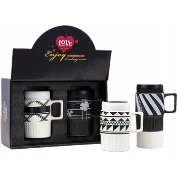 Keramické šroubovací hrnky pro páry se šroubovacím uzávěrem a zrcátkem, bílá a černá matná barva