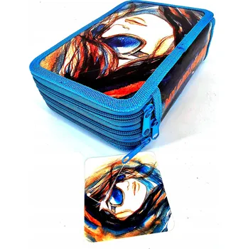 Penál Tříkomorový školní penál se 3 zipy, velký a prostorný s motivem Girl