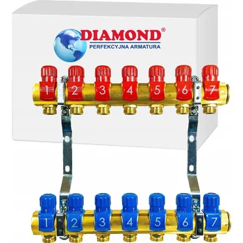 rozdělovač topení Mosazný rozdělovač topení, 7 okruhů, s uzavíracími ventily Diamond