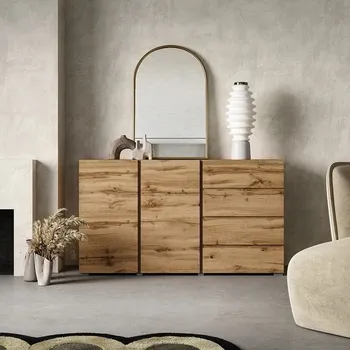 Komoda Komoda Asymetric v dekoru dubu wotan - 4 zásuvky, 2 dvířka