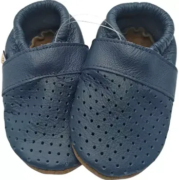 Capáčky AFELO Kožené capáčky perforované - modré 6-12 M