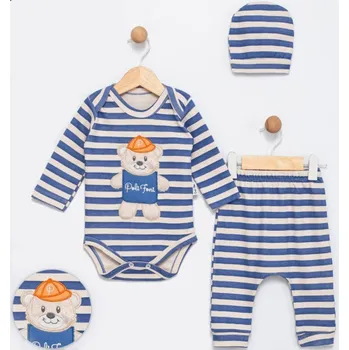 Kojenecká souprava 3dílná dětská souprava s medvídkem – body, kalhoty a čepička 62/68 (3-6 m)