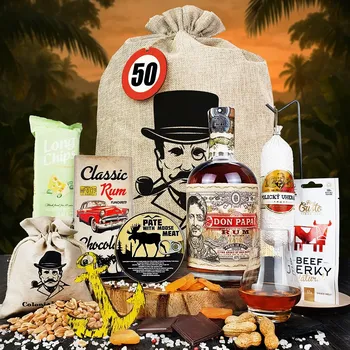 Dárkový potravinový koš Dárkové balení s rumem Don Papa pro muže | Dárkový koš s rumem Don Papa pro chlapa