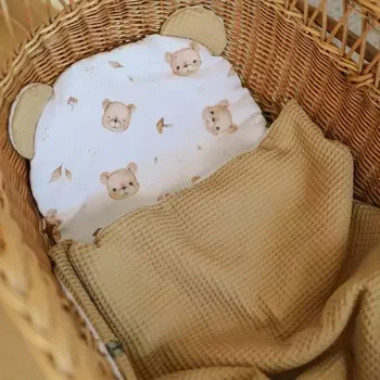 Povlečení Povlečení do postýlky pro miminko, sada Bavlna 75x100 cm, medvídci, vaflová struktura hnědá