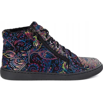 Dámská zimní obuv Dámské kožené zimní barefoot boty 1293 černé s chrPOVým vzorem 42