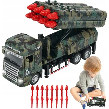 autodráha VOJENSKÝ NÁKLADNÍ AUTOMOBIL S RAKETAMI 16 STŘEL SVĚTLO ZVUK SAMOHYBNÝ