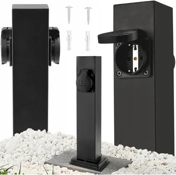 Elektrická zásuvka Obdélníkový osvětlovací sloupek Berge Zásuvka 230V 30 cm černý