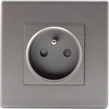 Elektrická zásuvka KONTAKT ZÁSUVKA ELEKTRICKÁ PLASTOVÝ RÁMEČEK JEDNODUCHÝ 1x1 STŘÍBRNÁ ŠEDÁ