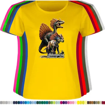 Dámské oblečení damske-levne-bavlnene-tricko-digitalni-potisk-dinosaurus-dilophosaurus Barva: Yellow - žlutá, velikost: M