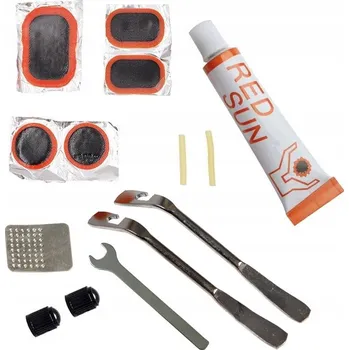 Opravná sada na kolo – klíč, záplaty, lepidlo, montpáky, ventilky