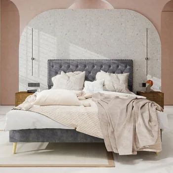 Postel Jednolůžková dřevěná postel Arhatreya 160x200 cm šedá