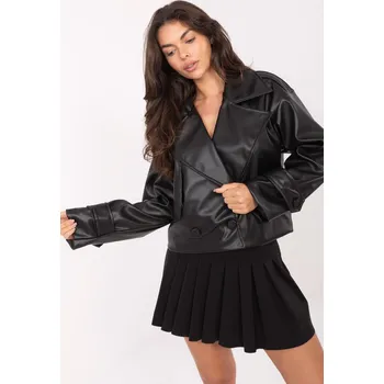 Krátký koženkový trenčkot model 55860 černý