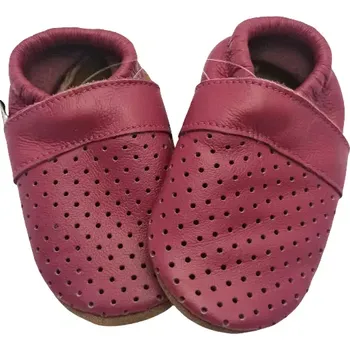 Capáčky AFELO Kožené capáčky perforované - malinové 4-5 let