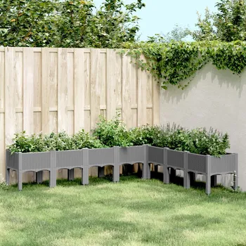 Truhlík OMAXI Zahradní truhlík s treláží světle šedý 200 x 160 x 42 cm PP 411197