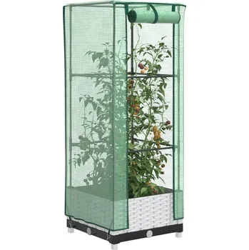 Vyvýšený záhon OMAXI Vyvýšený záhon se skleníkem ratanový vzhled 40 x 40 x 123 cm 310392