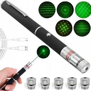 ZELENÝ LASER NABÍJENÝ PŘES USB LASEROVÉ UKAZOVÁTKO + DISCO HLAVICE S EFEKTEM 5ks