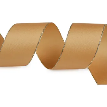 Stuha Stuha taftová s lurexem šíře 40 mm Varianta: 742 béžová tm. zlatá, Balení: 10 m