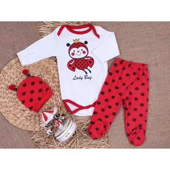 Kojenecké oblečení 3-dílná bavlněná kojenecká souprava body polodupačky a čepička Lady Bug Beruška 56/62 ( 0-3 m)