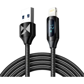 Kabel USB-A - Lightning Wozinsky WUALC2 s LED displejem 2,4A 2m - Černý