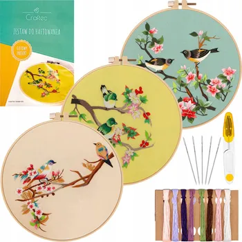 Textilie Sada na vyšívání DIY – mulinky, rámeček, jehly, vzory – 3 ks