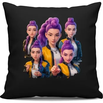 Žertovný předmět Tričkový.cz - Rumi - pro fanoušky Rumi Huntrix Kpop Demon Hunters - černý polštář s potiskem