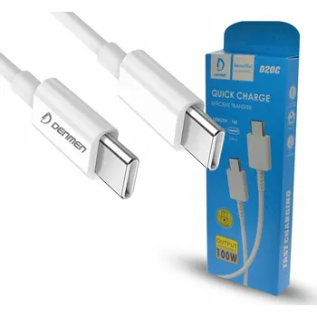 Datový kabel Kabel Denmen USB typ C - USB typ C 1 m bílý 100 W