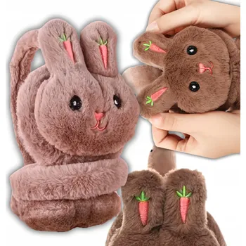 Podprsenka NAUSZNIKI ZIMOWE CIEPŁE PLUSZOWE DZIECIĘCE PRO DĚTI KRÁLÍČEK, HNĚDÉ